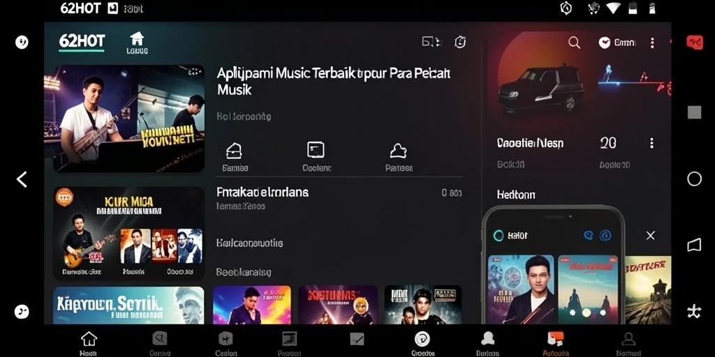 Screenshot 62HOT menampilkan antarmuka aplikasi musik yang menarik.