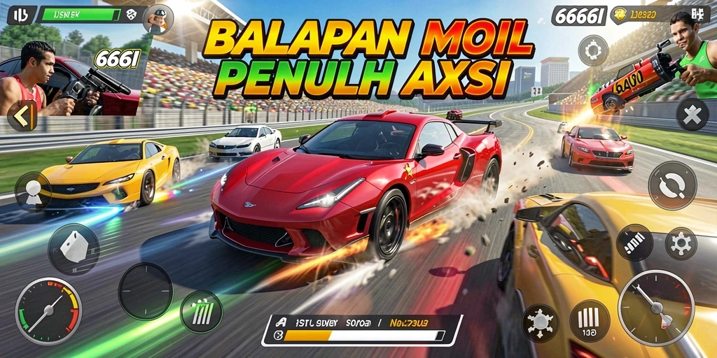 Tampilan gameplay 666I menampilkan aksi balapan mobil yang mendebarkan dan kompetitif.
