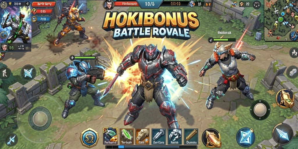 Tangkapan layar HOKIBONUS menampilkan aksi seru di medan perang Battle Royale.