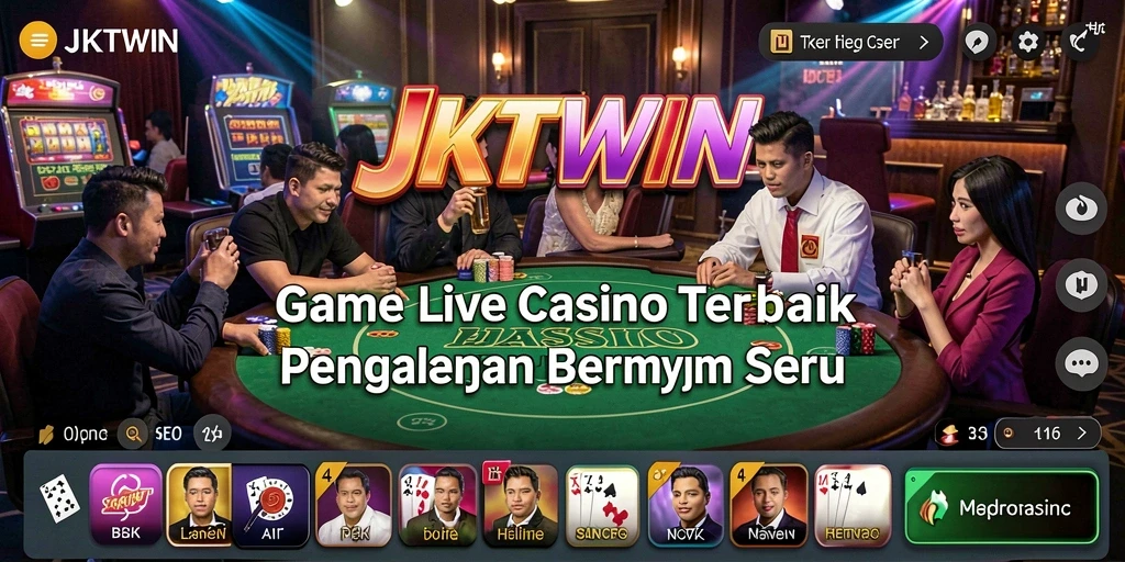 Tampilan antarmuka JKTWIN yang menampilkan dealer dan permainan langsung.