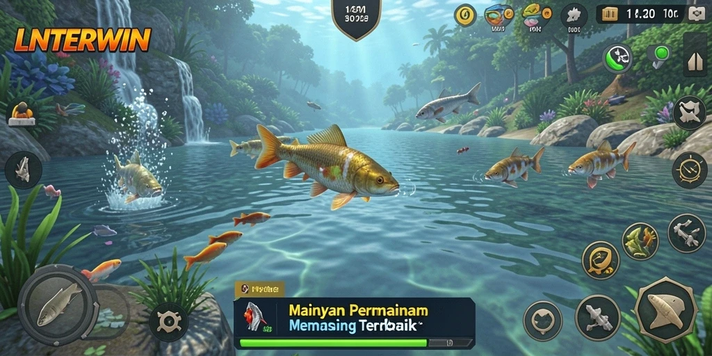 Tampilan terbaik gameplay LNTERWIN saat memancing di lautan.