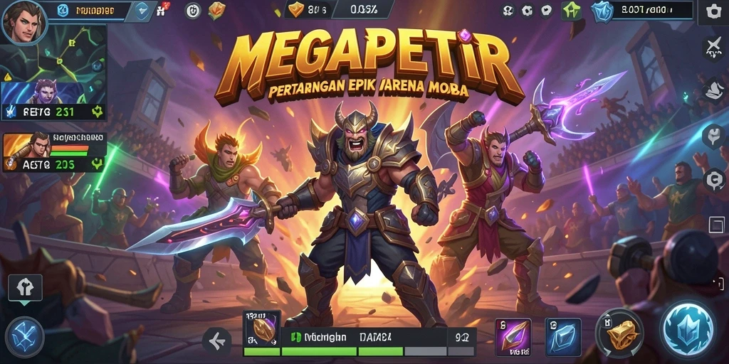 Tampilan gameplay seru di arena MEGAPETIR dengan aksi karakter.