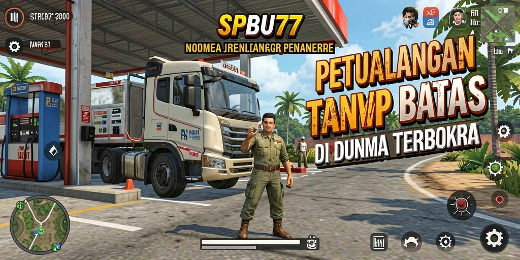 Tampilan gameplay SPBU77 dengan dunia terbuka yang luas dan interaksi karakter.